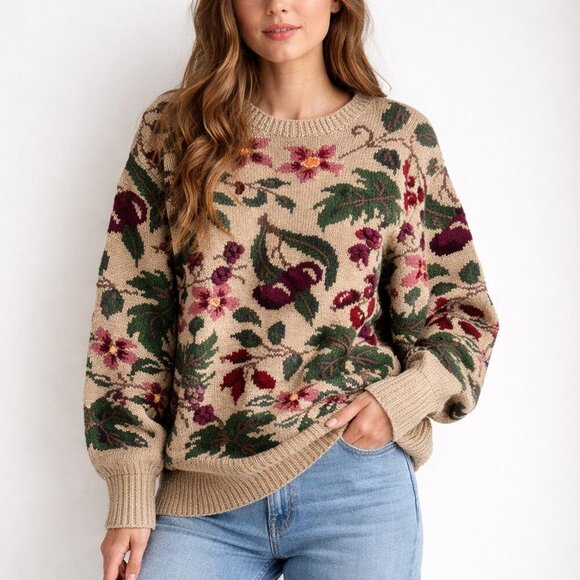 Laura Ashley Sweaters - Vintage Laura Ashley Pure New wool Floral Pullover S/M/L LIKE NEW